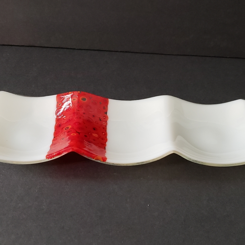 Fused Art Glass Tray Serving Dish Sections Apps Or Relish Sushi